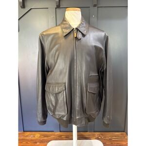 Brooks Brothers Mens Brown Leather Bomber Jacket Quilted Lined Classic Fit